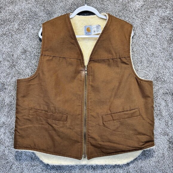 Carhartt Other - Vintage Carhartt 6SV Hunting Vest Mens XL Brown Sherpa Lined Duck Canvas Pockets